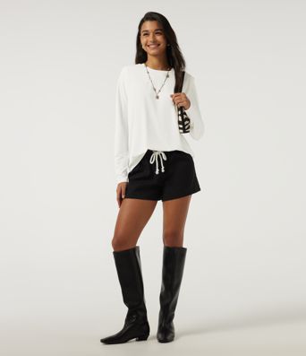 InstantCool – top décontracté à coupe boxy, manches longues, col rond, à séchage rapide