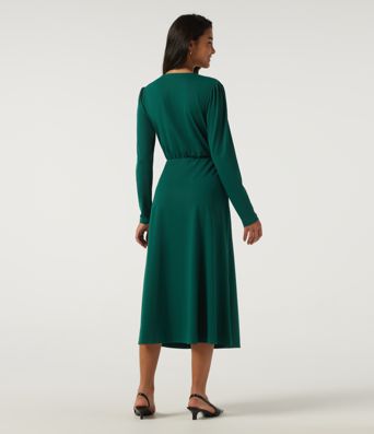 V Neck Long Sleeve Crossover A-Line Work Midi Dress with Pockets V Neck Long Sleeve Crossover A-Line Work Midi Dress with Pockets