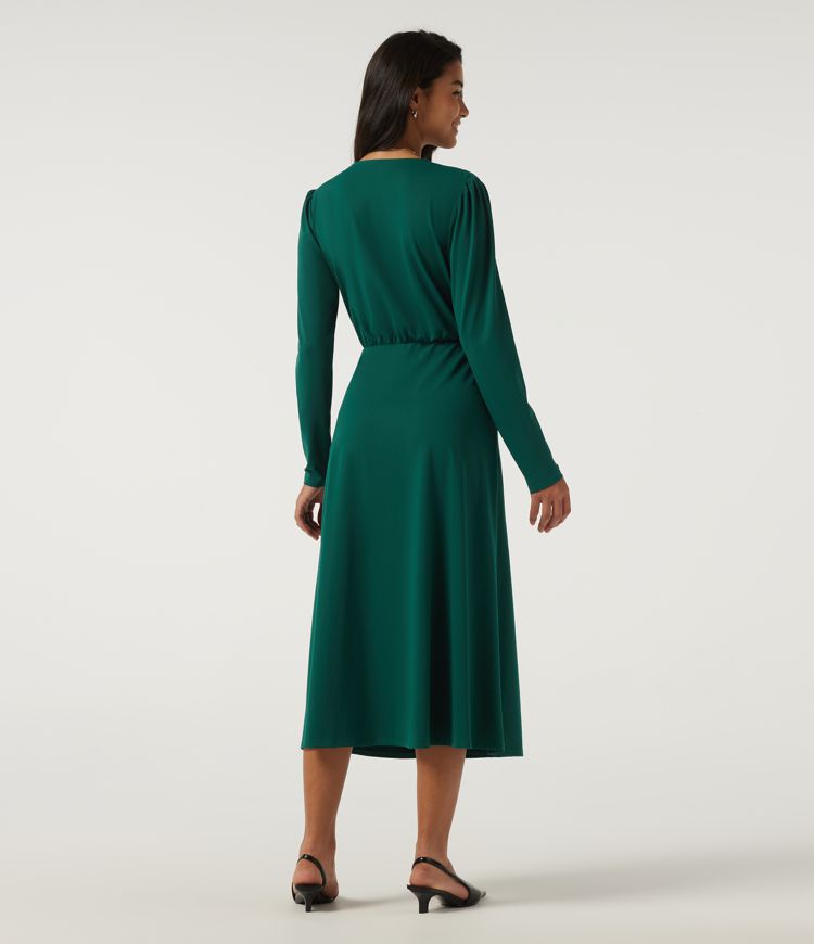 V Neck Long Sleeve Crossover A-Line Work Midi Dress with Pockets V Neck Long Sleeve Crossover A-Line Work Midi Dress with Pockets