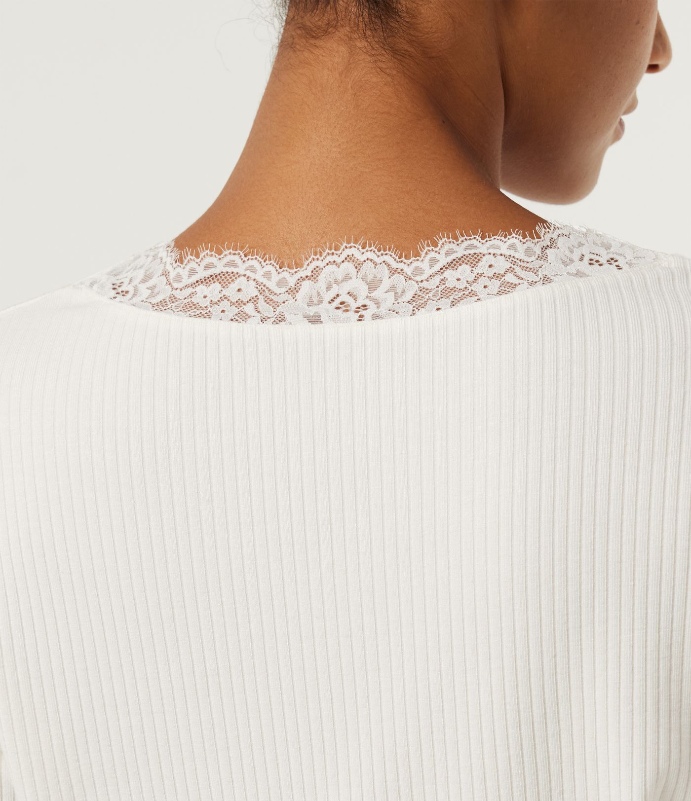 V Neck Long Sleeve Contrast Lace Casual Top