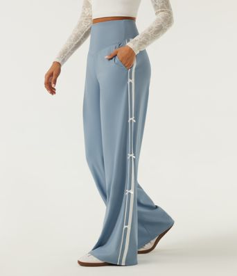 High Waisted Straight Leg Color Block Quick Dry Dance Pants with Pockets-UPF40+