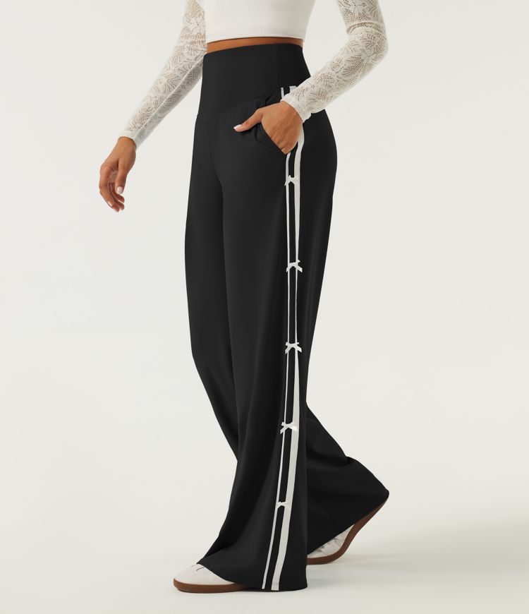 High Waisted Straight Leg Color Block Quick Dry Dance Pants with Pockets-UPF40+