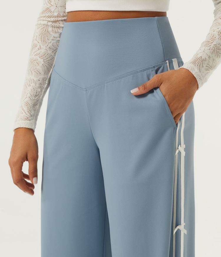 High Waisted Straight Leg Color Block Quick Dry Dance Pants with Pockets-UPF40+