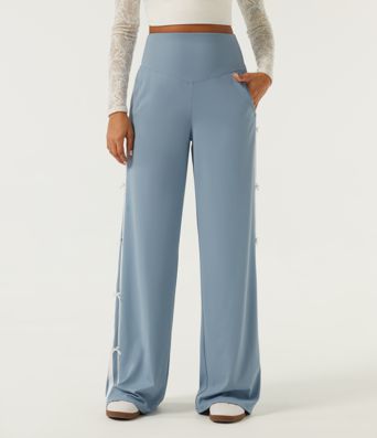 High Waisted Straight Leg Color Block Quick Dry Dance Pants with Pockets-UPF40+