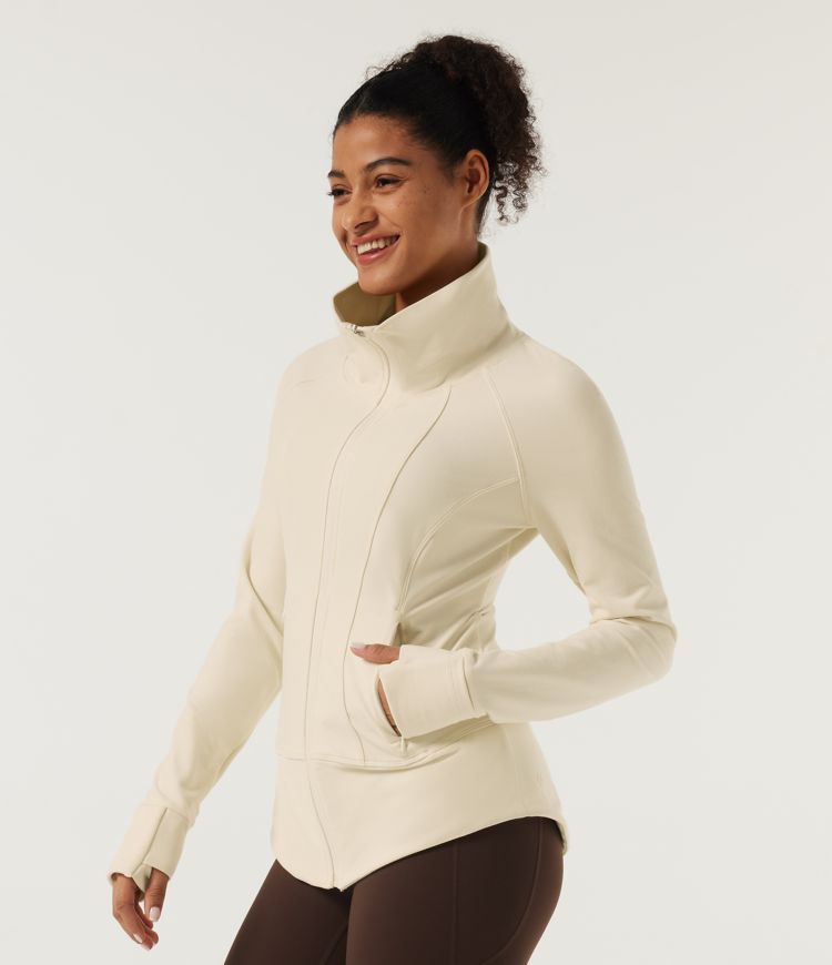 Stand Collar Long Sleeve Yoga Track Jacket with Pockets