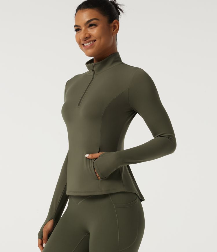 SoftlyZero™ Stand Collar Long Sleeve Pleated Yoga Sports Top with Thumbholes