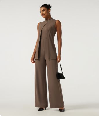 Mock Neck Split Sleeveless Straight Leg Party Jumpsuit with Pockets -Easy Peezy Edition