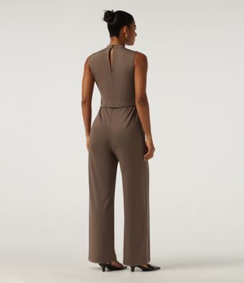 Mock Neck Split Sleeveless Straight Leg Party Jumpsuit with Pockets -Easy Peezy Edition