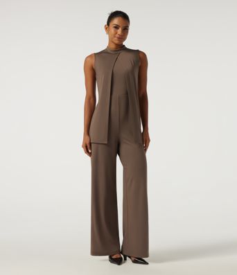Mock Neck Split Sleeveless Straight Leg Party Jumpsuit with Pockets -Easy Peezy Edition