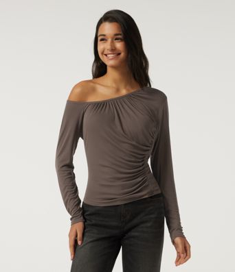 One Shoulder Long Sleeve Ruched Casual Top