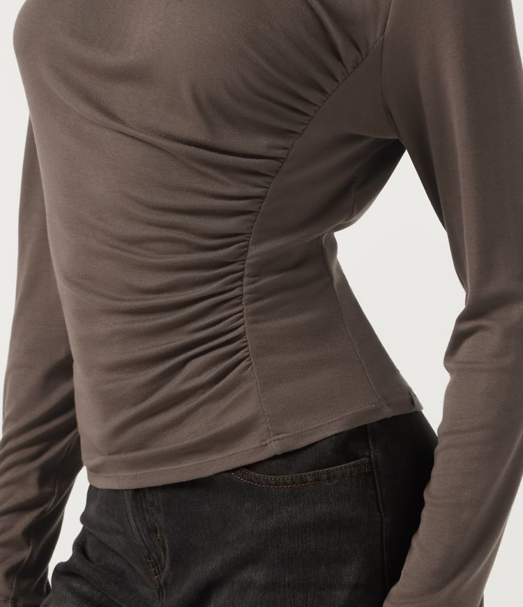 One Shoulder Long Sleeve Ruched Casual Top