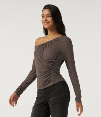 One Shoulder Long Sleeve Ruched Casual Top