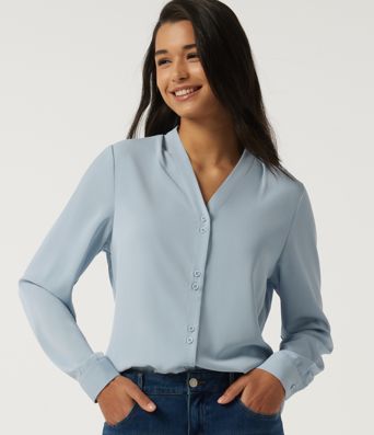 V-Ausschnitt, langärmlige Boxy-Bluse für die Arbeit