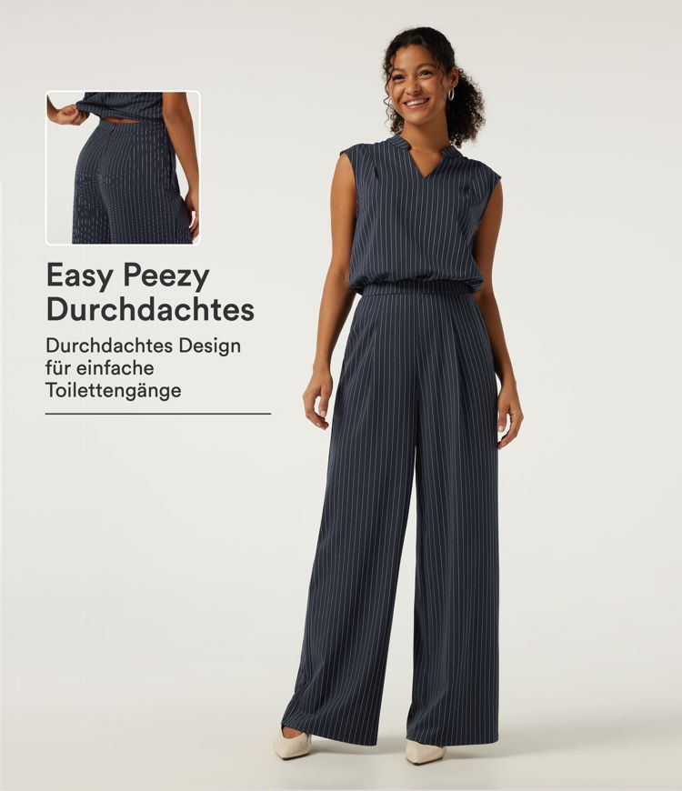 Ärmelloser Büro-Jumpsuit mit Seitentaschen, weitem Bein und Schlitz - Easy Peezy Edition