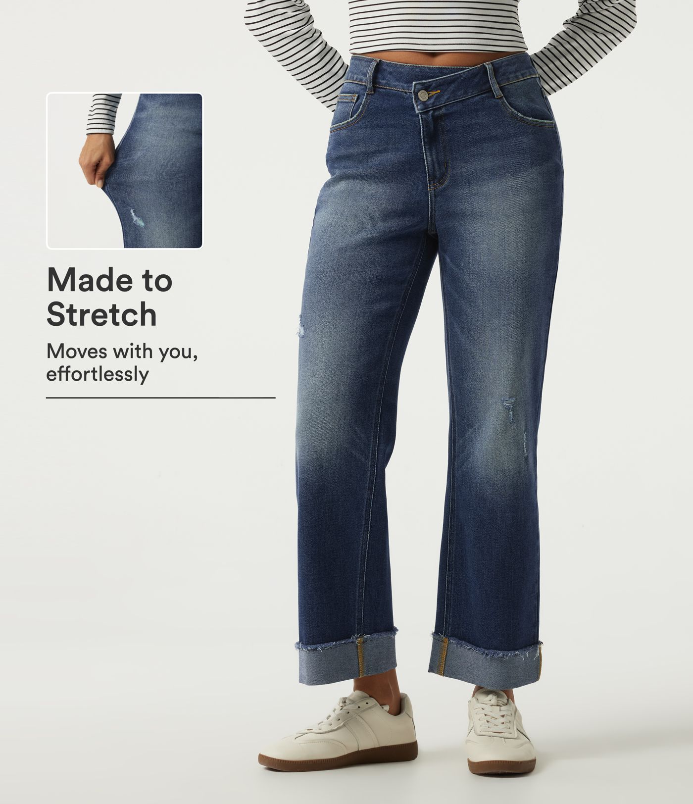 Mid Rise Straight Leg Asymmetric Casual Jeans with Pockets Mid Rise Straight Leg Asymmetric Casual Jeans with Pockets
