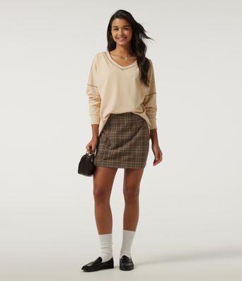 High Waisted Leopard Print 2-in-1 A-Line Corduroy Mini Casual Skirt 