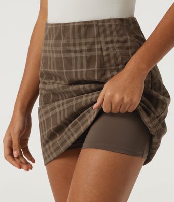 High Waisted Leopard Print 2-in-1 A-Line Corduroy Mini Casual Skirt 