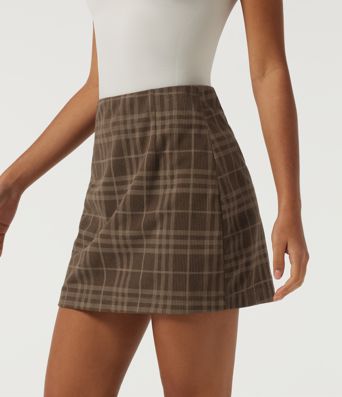 High Waisted Leopard Print 2-in-1 A-Line Corduroy Mini Casual Skirt 