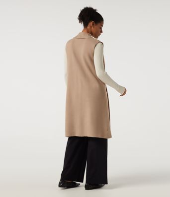 Cardigan long sans manches, ouvert sur le devant, avec poches