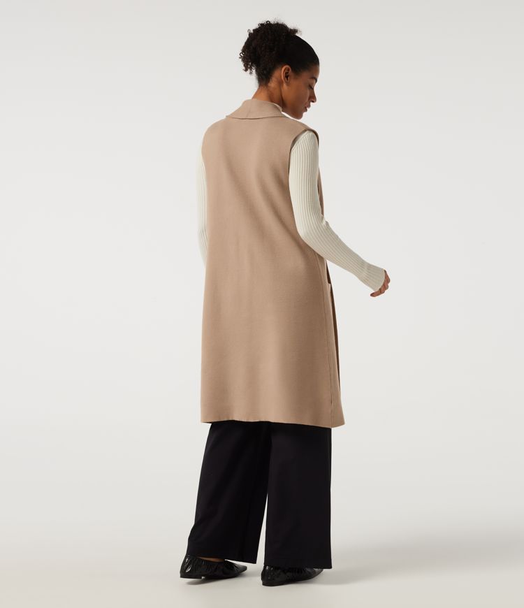 Cardigan long sans manches, ouvert sur le devant, avec poches