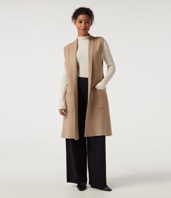 Cardigan long sans manches, ouvert sur le devant, avec poches