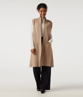 Cardigan long sans manches, ouvert sur le devant, avec poches