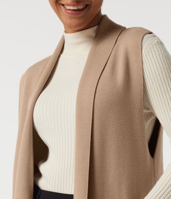 Cardigan long sans manches, ouvert sur le devant, avec poches