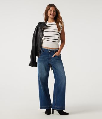 Round Neck Sleeveless Stripe Work Sweater