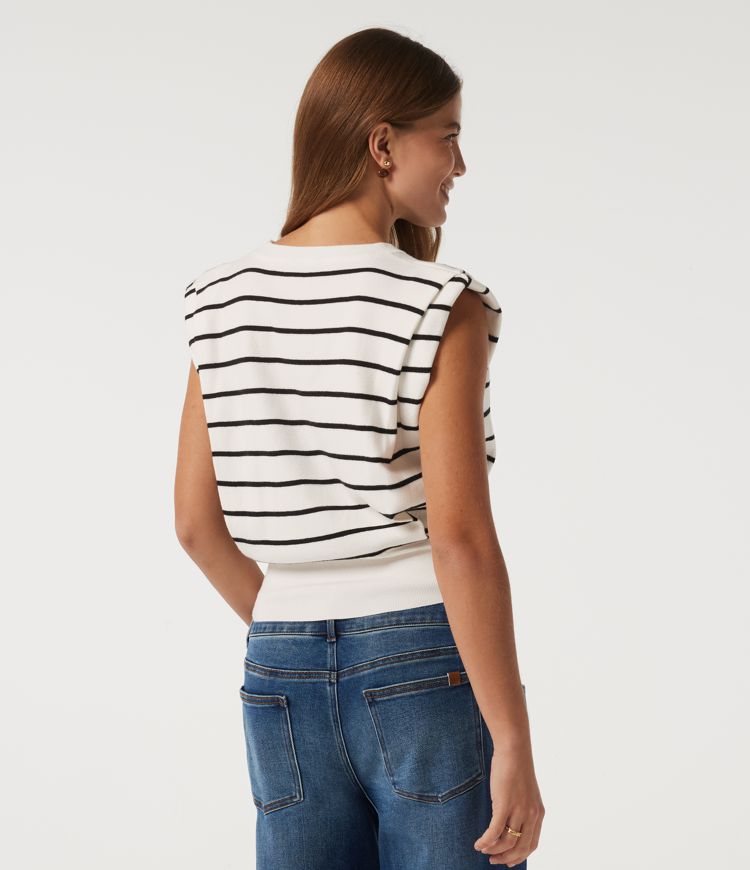 Round Neck Sleeveless Stripe Work Sweater