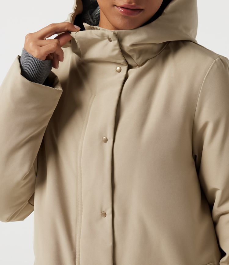 Hooded Long Sleeve Open Front Loneline Casual Down Jacket with Pockets Hooded Long Sleeve Open Front Loneline Casual Down Jacket with Pockets
