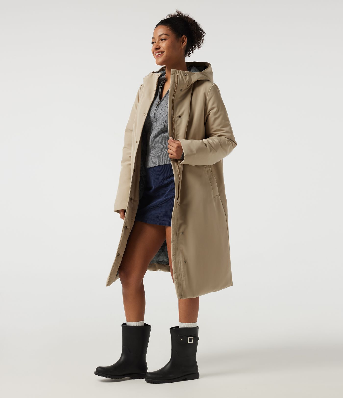 Hooded Long Sleeve Open Front Loneline Casual Down Jacket with Pockets Hooded Long Sleeve Open Front Loneline Casual Down Jacket with Pockets