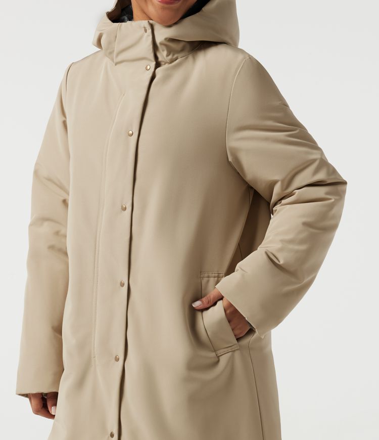 Hooded Long Sleeve Open Front Loneline Casual Down Jacket with Pockets Hooded Long Sleeve Open Front Loneline Casual Down Jacket with Pockets