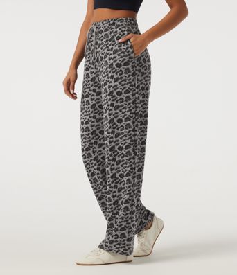 High Waisted Drawstring Straight Leg Leopard Print Casual Sweatpants with Pockets High Waisted Drawstring Straight Leg Leopard Print Casual Sweatpants with Pockets