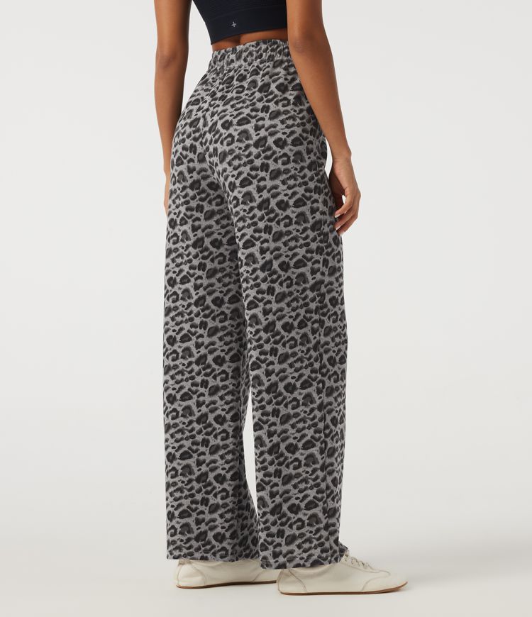 High Waisted Drawstring Straight Leg Leopard Print Casual Sweatpants with Pockets High Waisted Drawstring Straight Leg Leopard Print Casual Sweatpants with Pockets