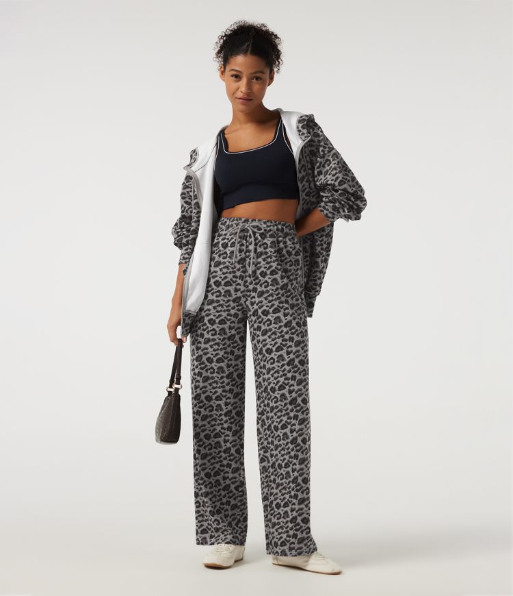 High Waisted Drawstring Straight Leg Leopard Print Casual Sweatpants with Pockets High Waisted Drawstring Straight Leg Leopard Print Casual Sweatpants with Pockets