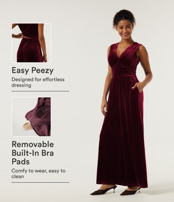 V Neck Ruched Wide Leg Velvet Party Jumpsuit with Built-in Bra and Pockets -Easy Peezy Edition