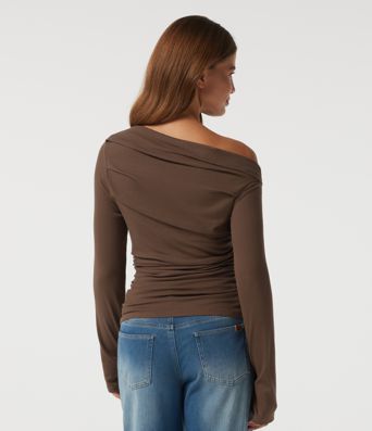 Schulterfreies, langärmliges Casual-Top mit Daumenlöchern Schulterfreies, langärmliges Casual-Top mit Daumenlöchern