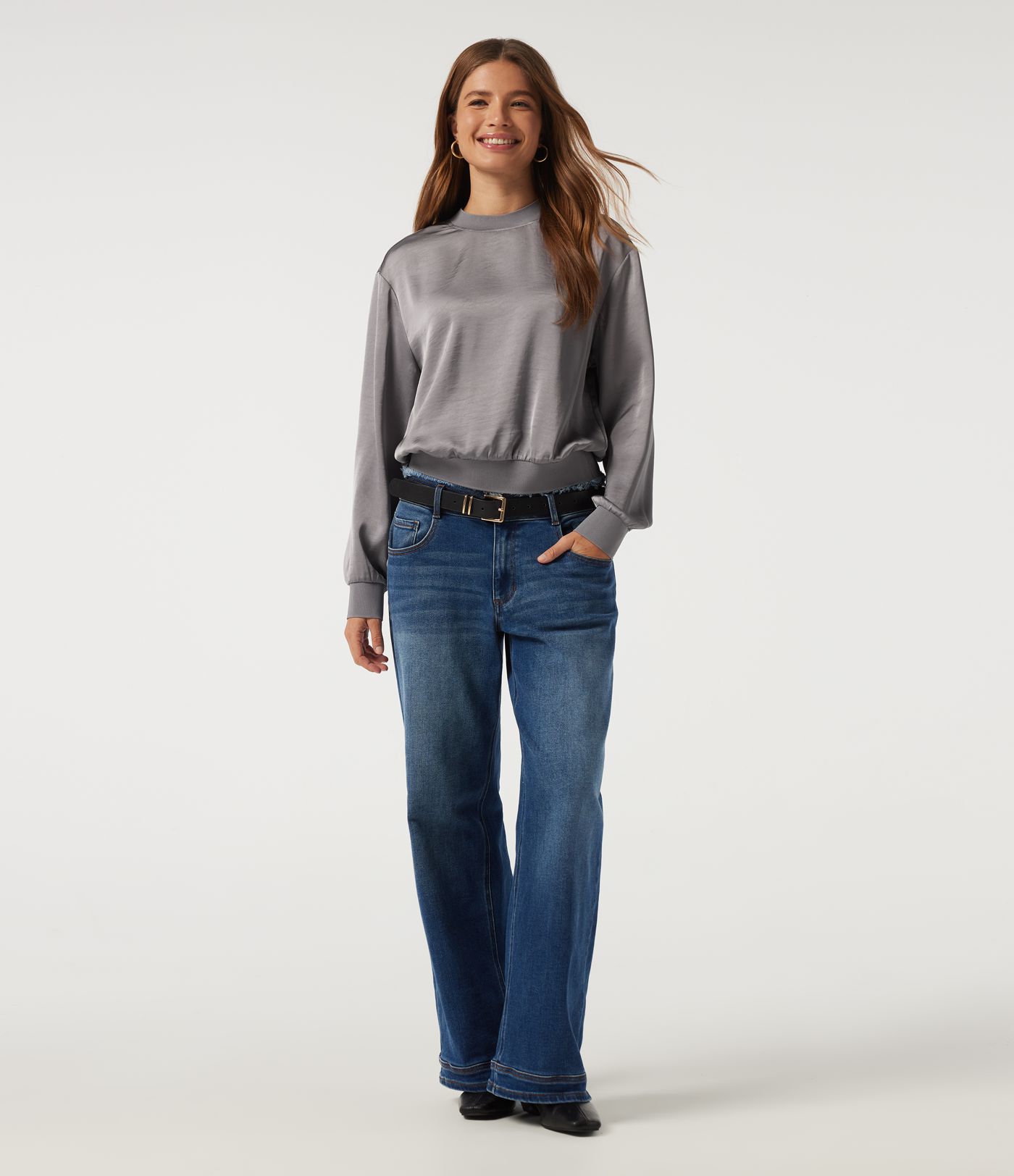Round Neck Long Sleeve Casual Blouse
