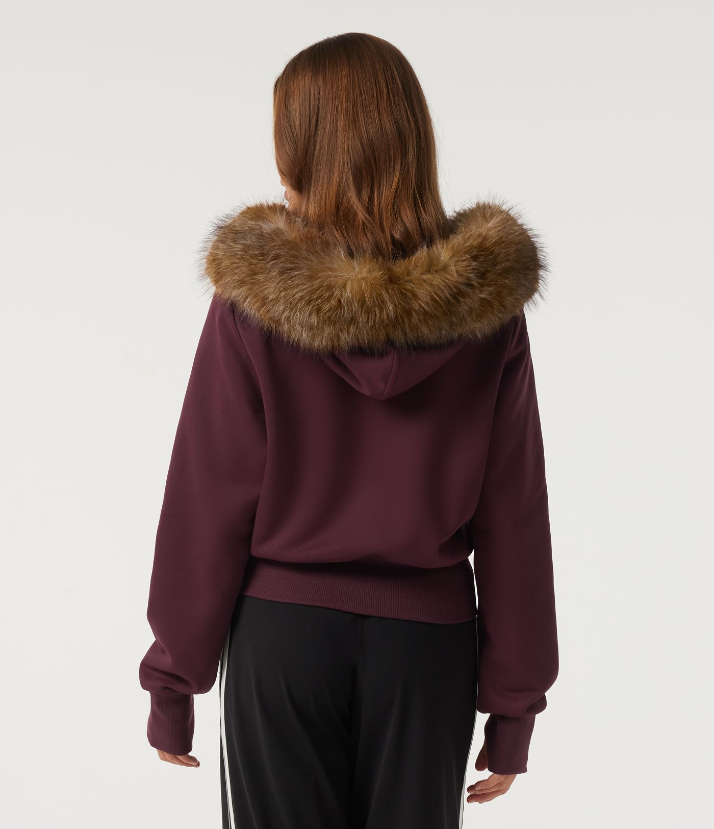 Full-Zip Casual Sweatshirt with Detachable Faux Fur Trimmed Hood and ThumbHoles and Pockets Full-Zip Casual Sweatshirt with Detachable Faux Fur Trimmed Hood and ThumbHoles and Pockets