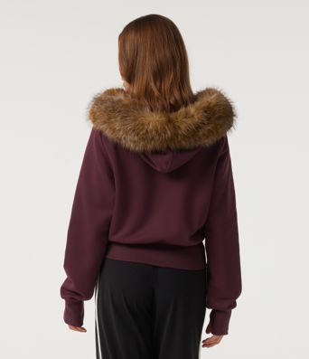 Full-Zip Casual Sweatshirt with Detachable Faux Fur Trimmed Hood and ThumbHoles and Pockets Full-Zip Casual Sweatshirt with Detachable Faux Fur Trimmed Hood and ThumbHoles and Pockets