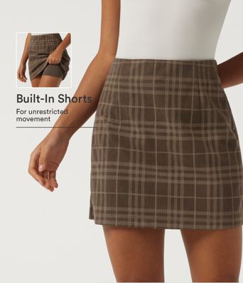 High Waisted Leopard Print 2-in-1 A-Line Corduroy Mini Casual Skirt 