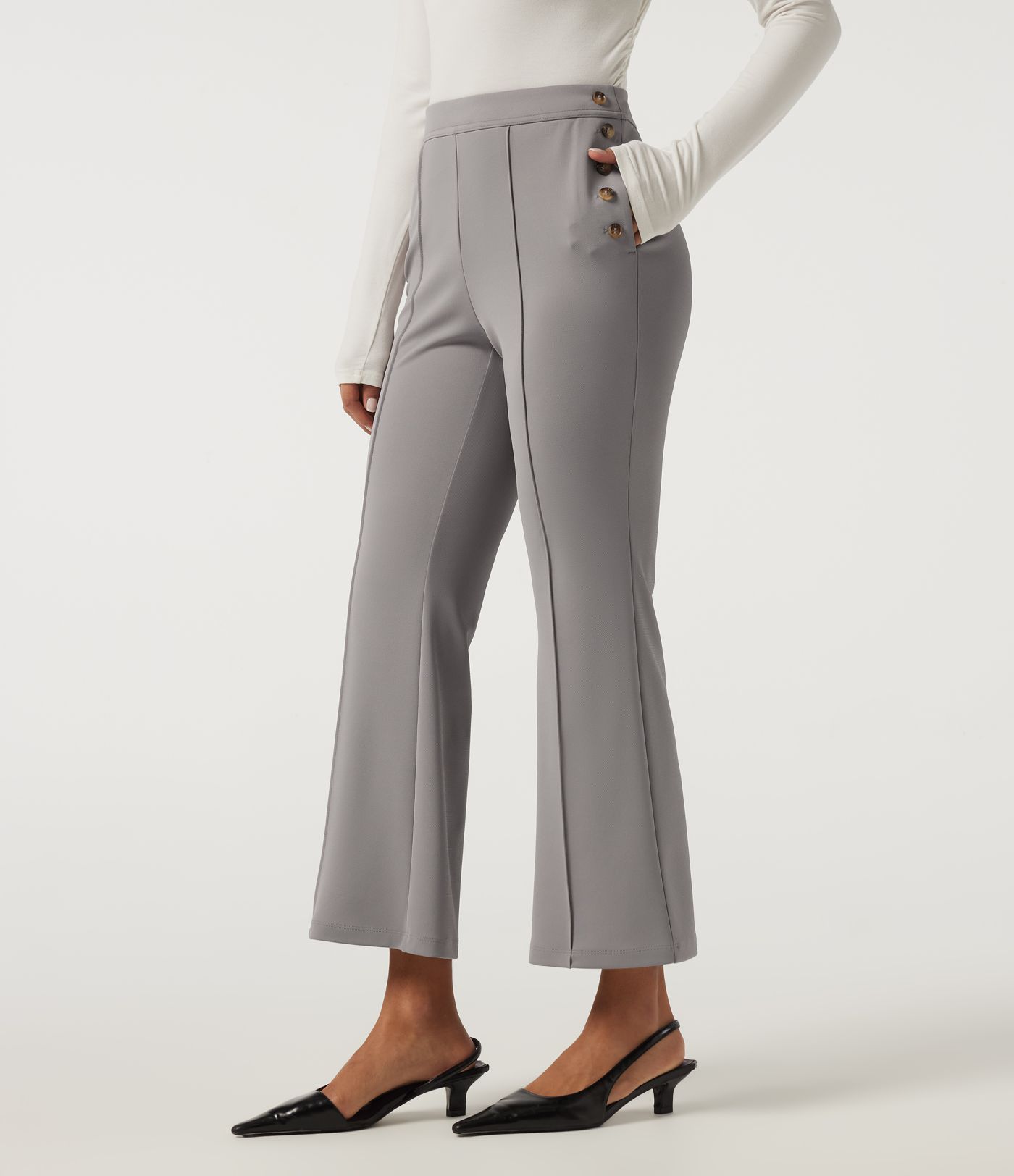 Halara Flex™ Pantalon de travail en crêpe, taille mi-haute, à plis nervurés et jambe évasée, avec poches