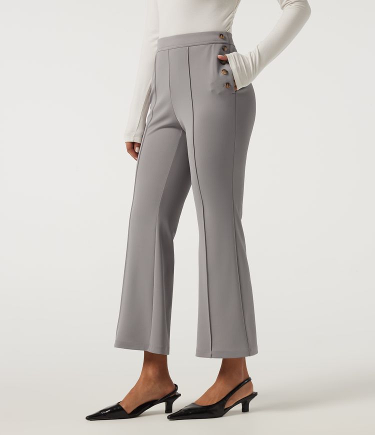 Halara Flex™ Pantalon de travail en crêpe, taille mi-haute, à plis nervurés et jambe évasée, avec poches