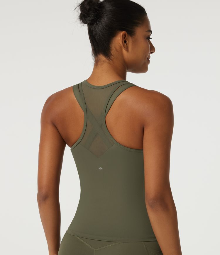 Contrast Mesh Built-in Bra Running Tank Top 