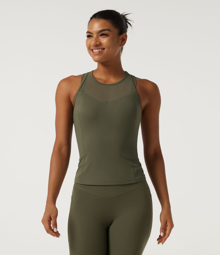 Contrast Mesh Built-in Bra Running Tank Top 