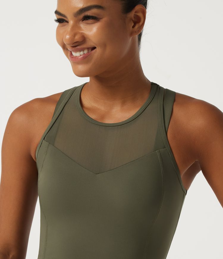 Contrast Mesh Built-in Bra Running Tank Top 