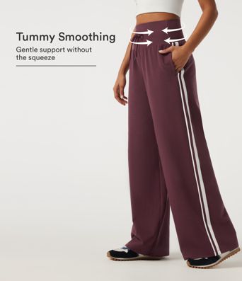 Hoch taillierte, bauchformende, weit geschnittene Colorblock-Freizeithose mit seitlichem Streifen und Taschen