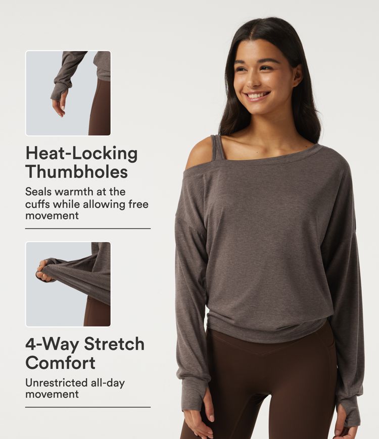 One-Shoulder Langarm-Yoga-Top mit Daumenloch