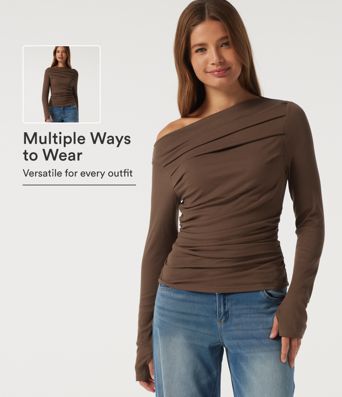 Schulterfreies, langärmliges Casual-Top mit Daumenlöchern Schulterfreies, langärmliges Casual-Top mit Daumenlöchern