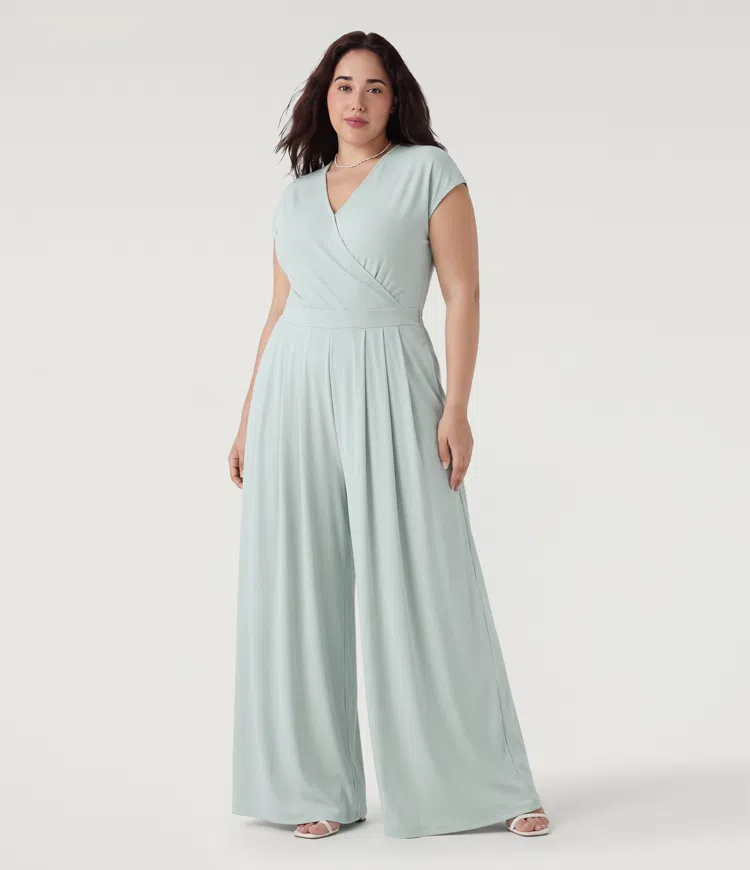 Combinaison grande taille accès facile Easy Peasy Edition à col V, manches courtes et coupe large en maille gaufrée avec poches